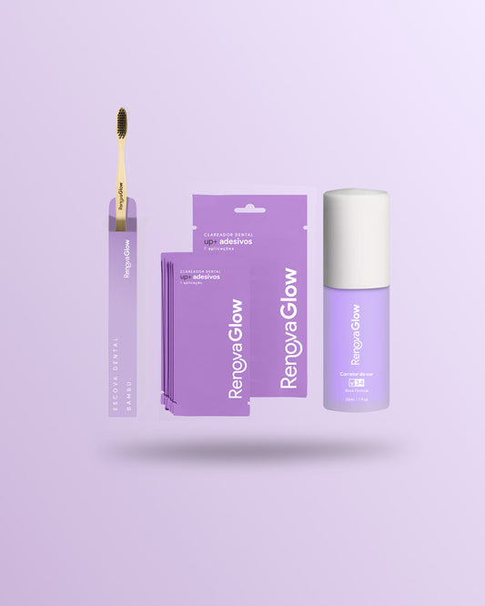 Kit corretor de cor + adesivo clareador + escova em bambu
